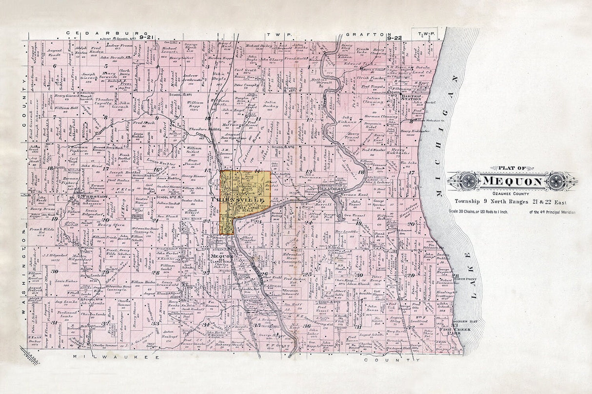 1915 Map of Mequon Township Ozaukee County Wisconsin
