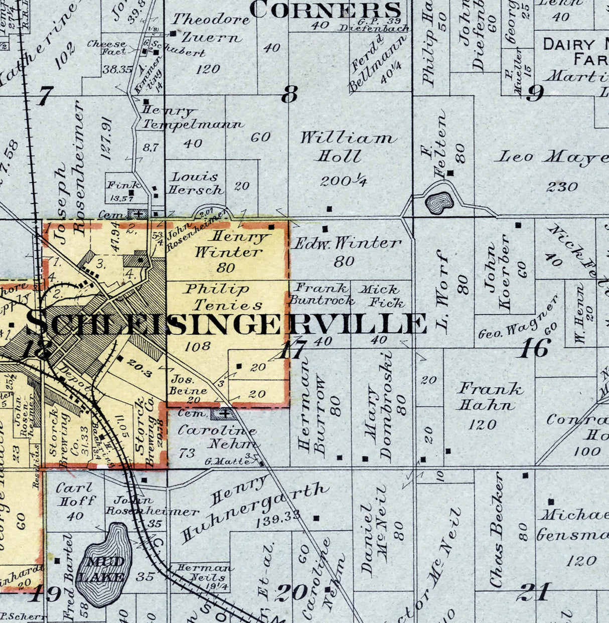 1915 Map of Polk Township Washington County Wisconsin