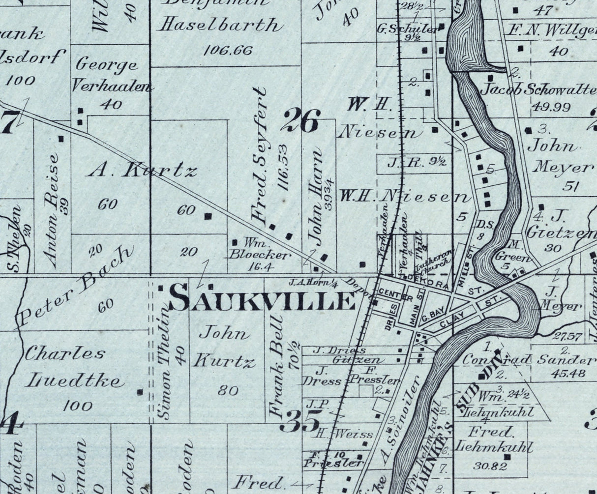 1915 Map of Saukville Township Ozaukee County Wisconsin