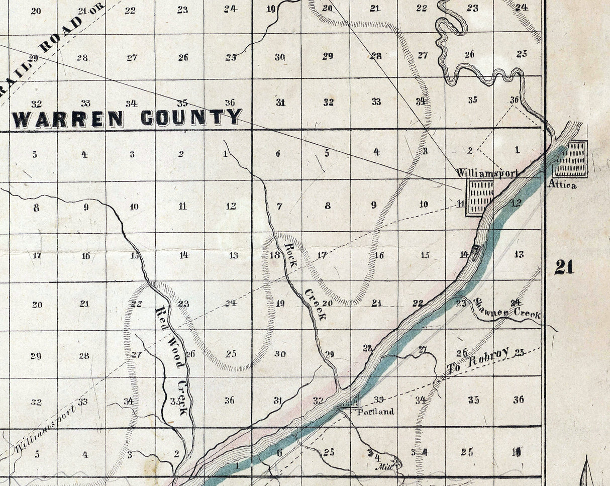 1850 Map of Vermillion County Illinois and Neighboring Indiana Counties