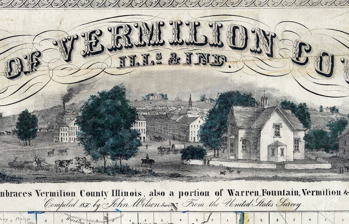 1850 Map of Vermillion County Illinois and Neighboring Indiana Counties