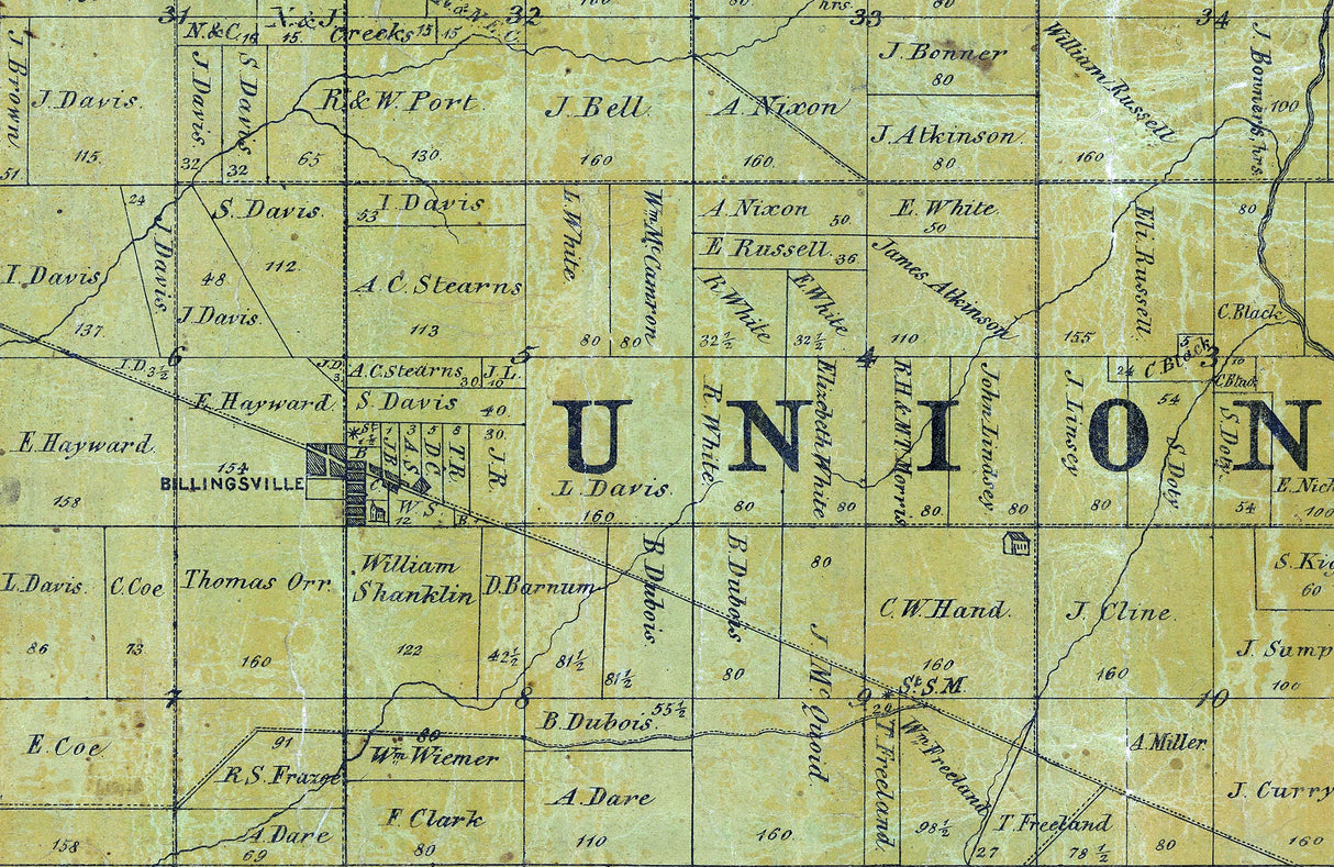 1855 Farm Line Map of Union County Indiana