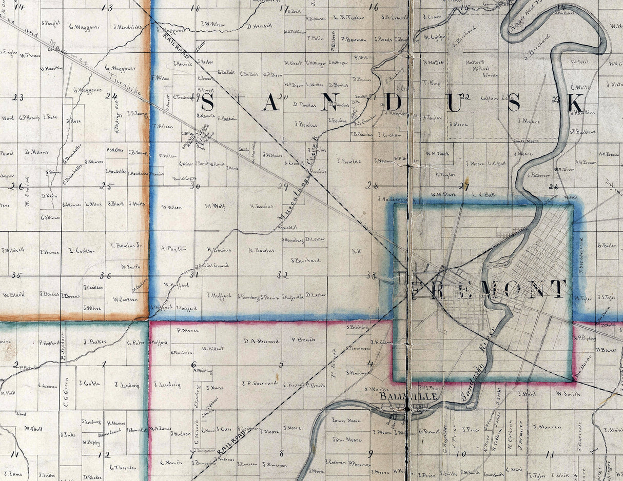 1856 Farm Line Map of Sandusky County Ohio