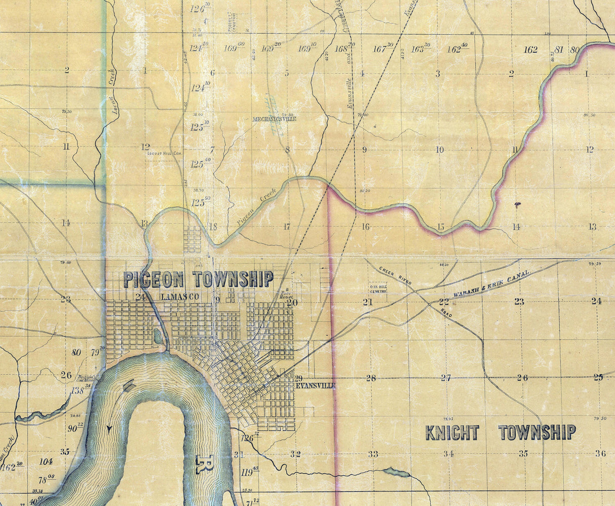 1857 Map of Vanderburgh County Indiana