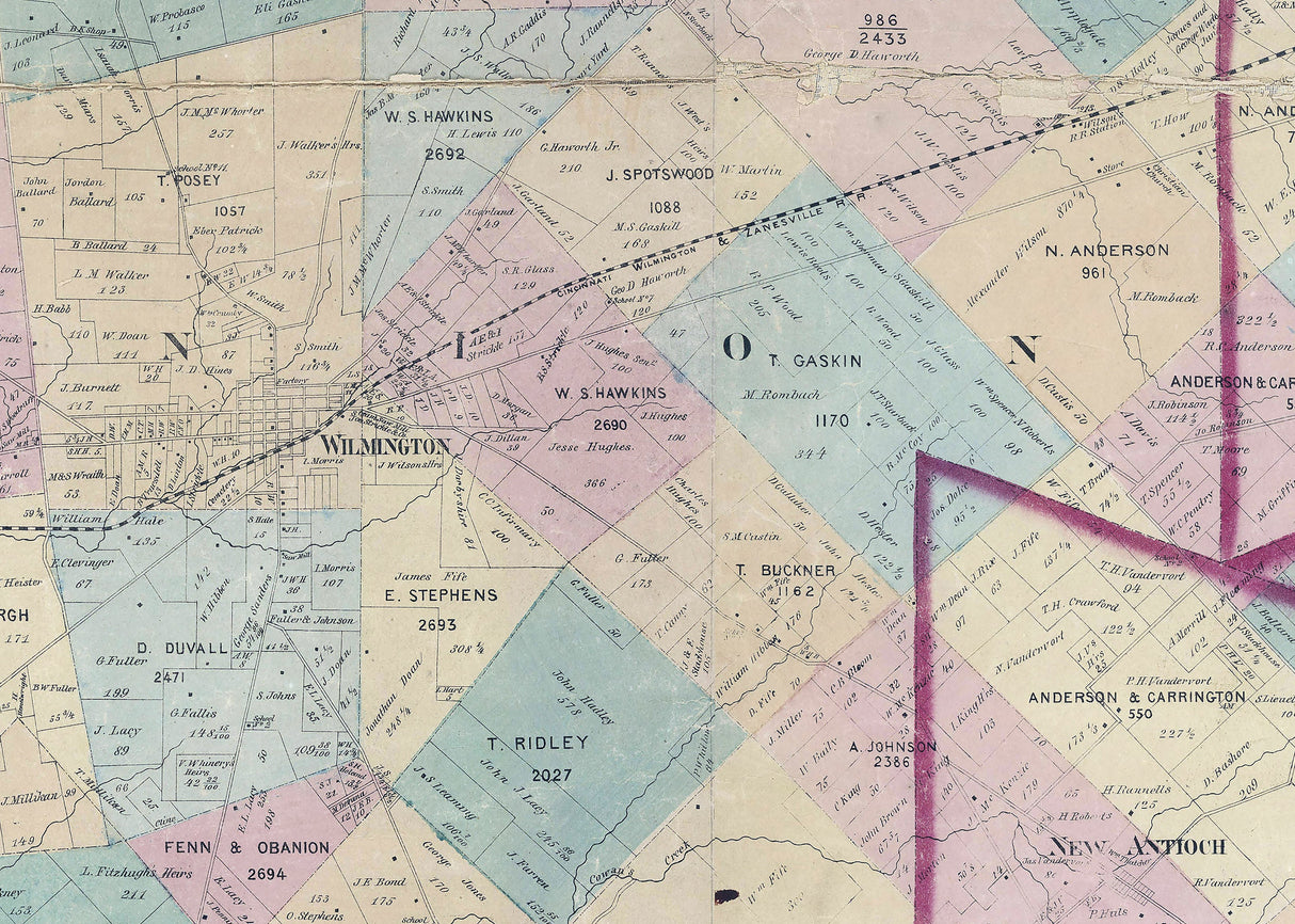 1859 Farm Line Map of Clinton County Ohio