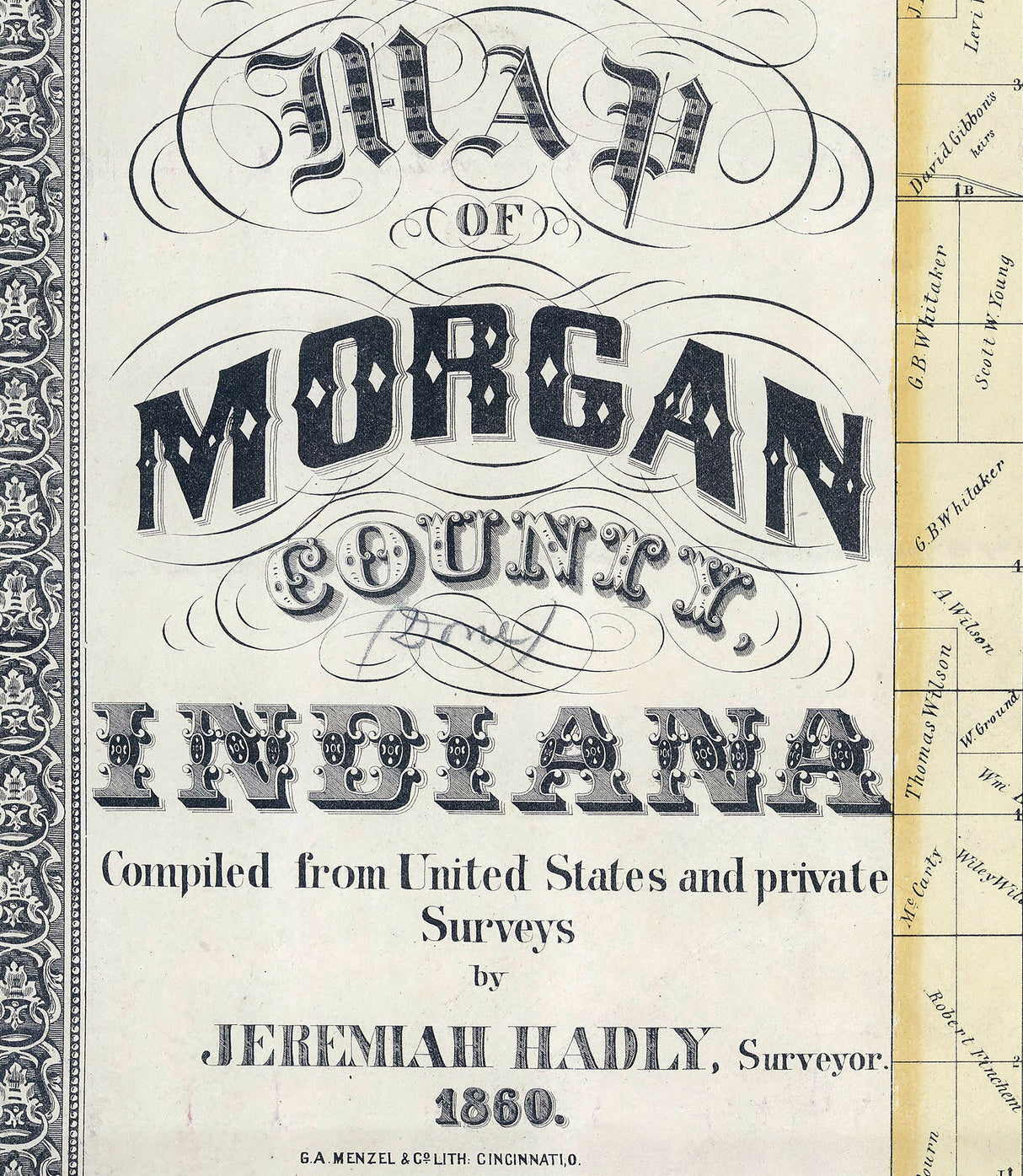 1860 Farm Line Map of Morgan County Indiana