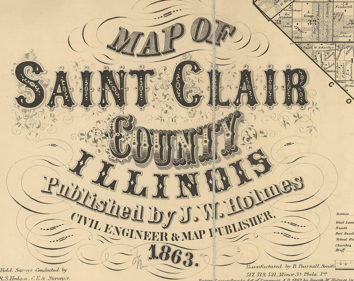 1863 Farm Line Map of Saint Clair County Illinois