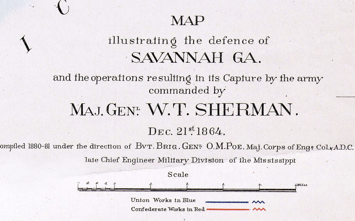 1864 Map of Savannah Georgia and Forts