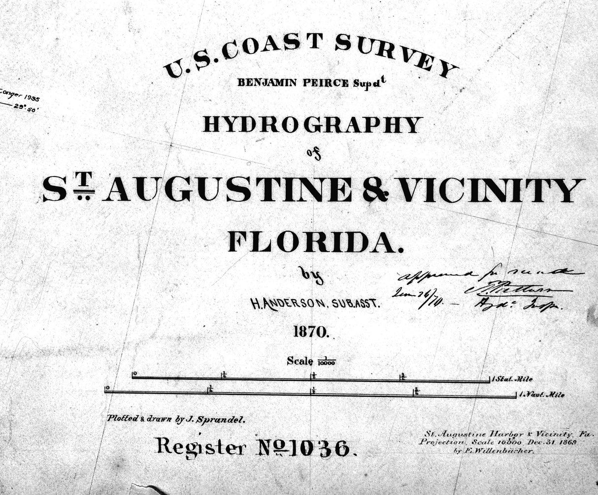 1870 Nautical Map of Saint Augustine Florida Inlet