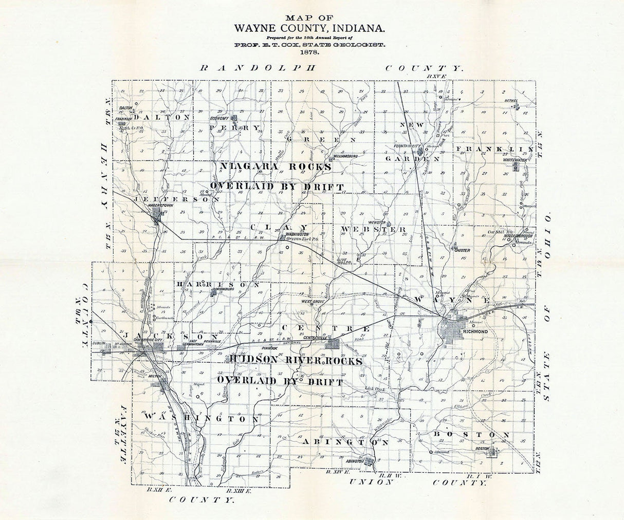 1879 Map of Wayne County Indiana