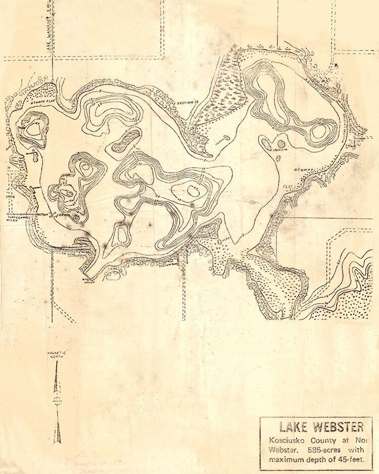 1890s Map of Lake Webster Kosciusko County Indiana
