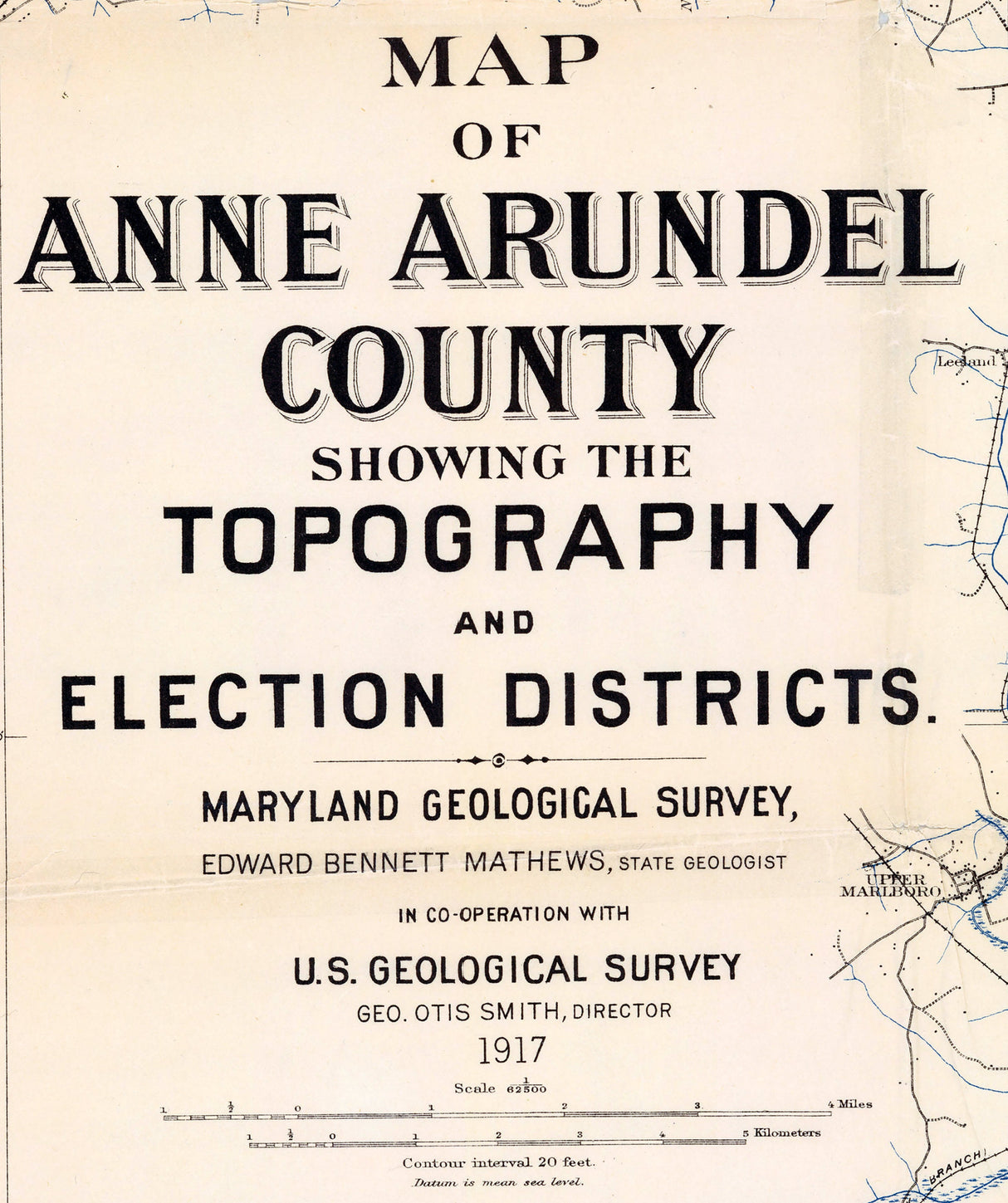 1917 Map of Anne Arundel County Maryland Topography