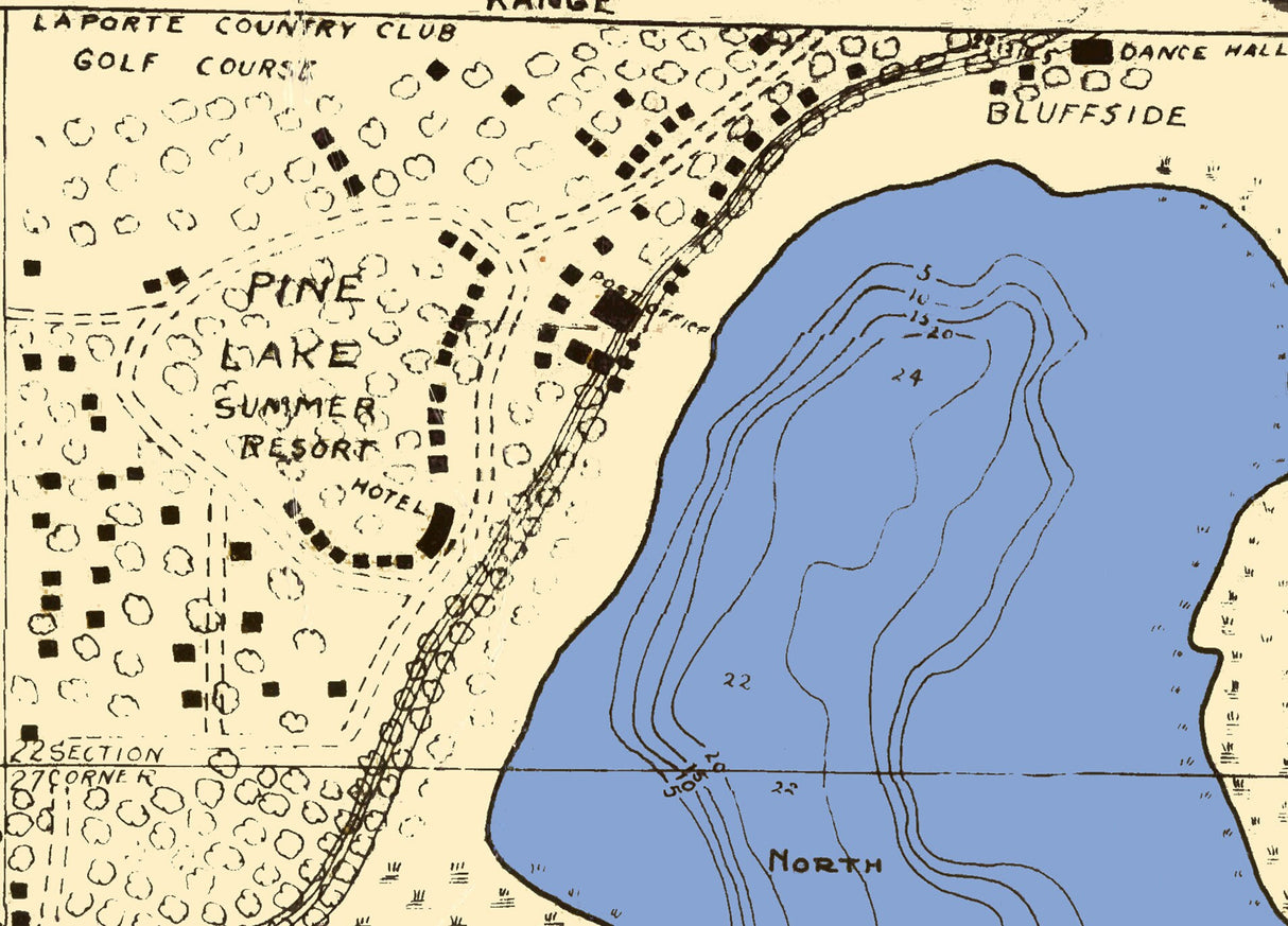 1923 Map of North Pine South Pine and Stone Lakes Laporte County Indiana