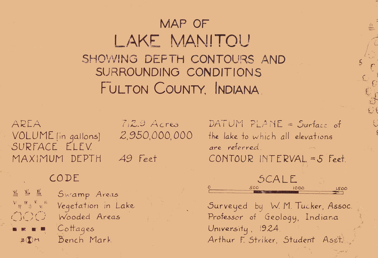 1924 Map of Lake Manitou Fulton County Indiana
