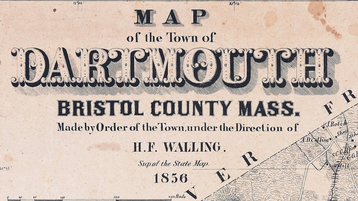 1856 Town Map of Dartmouth Bristol County Massachusetts