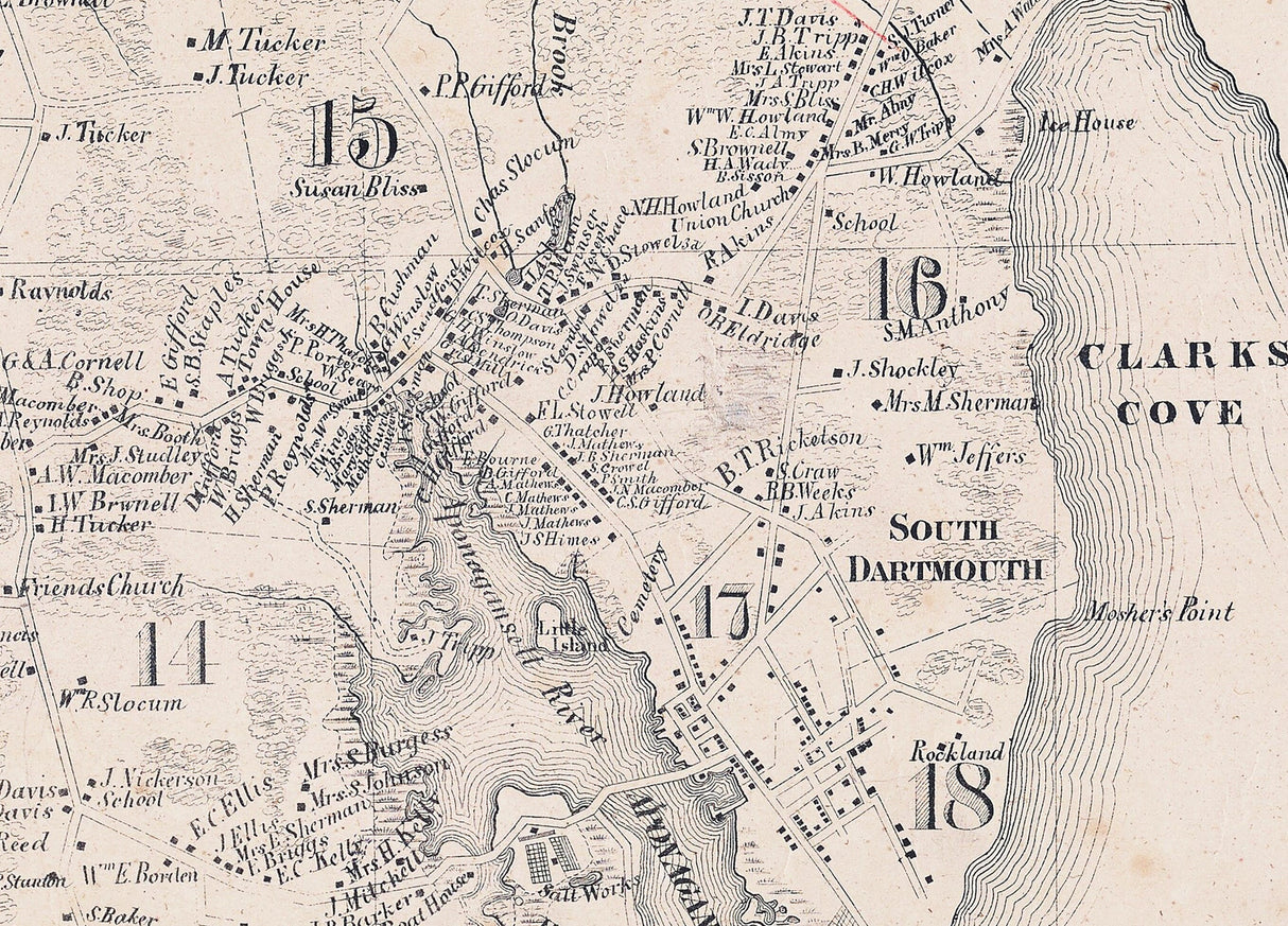 1856 Town Map of Dartmouth Bristol County Massachusetts