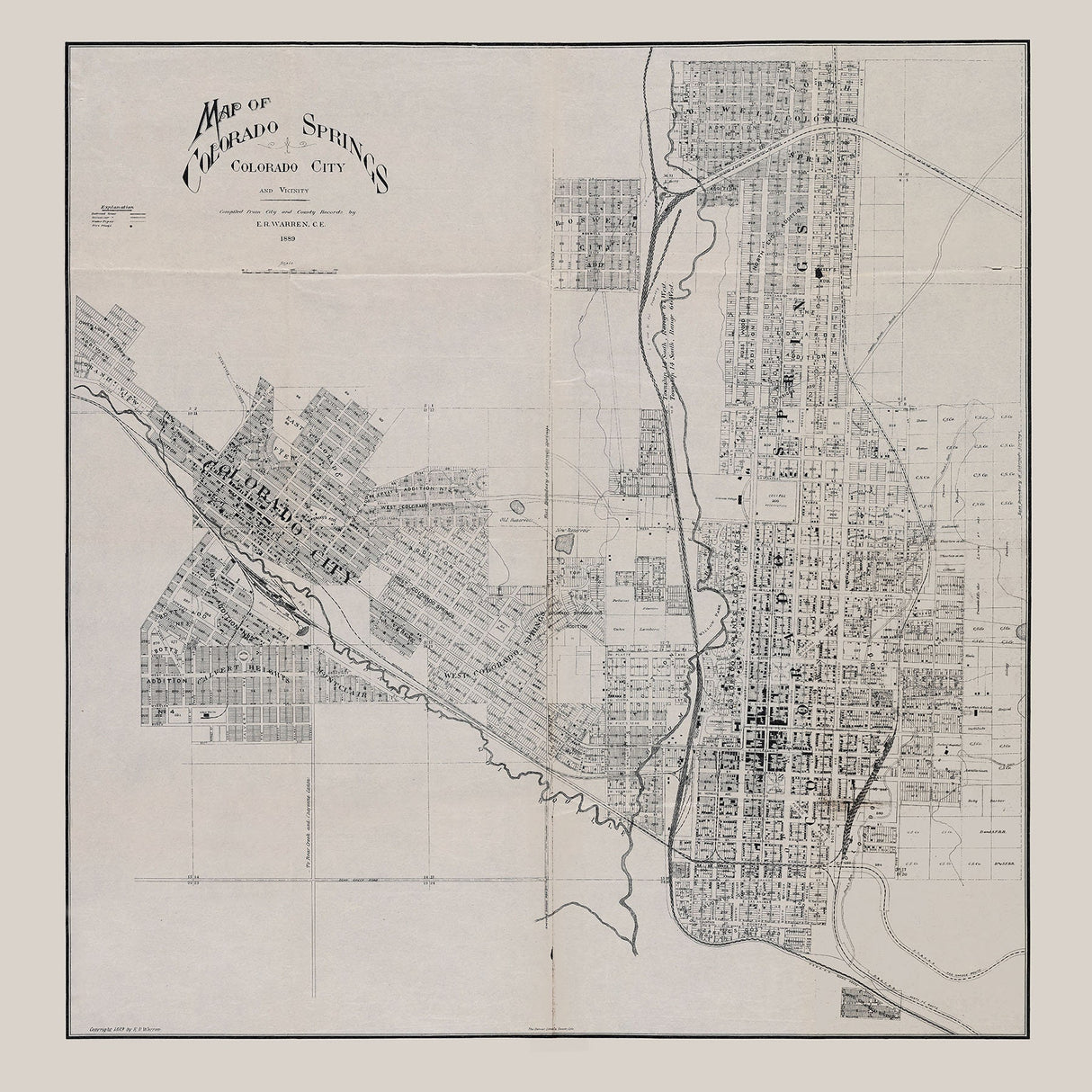 1889 Map of Colorado Springs Colorado