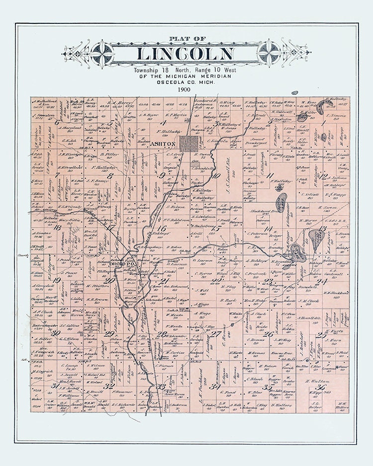 1900 Map of Lincoln Township Osceola County Michigan