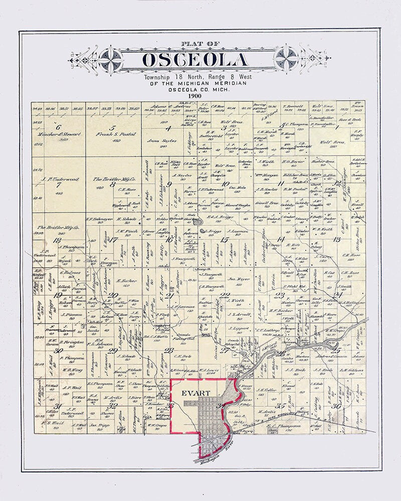 1900 Map of Osceola Township Osceola County Michigan