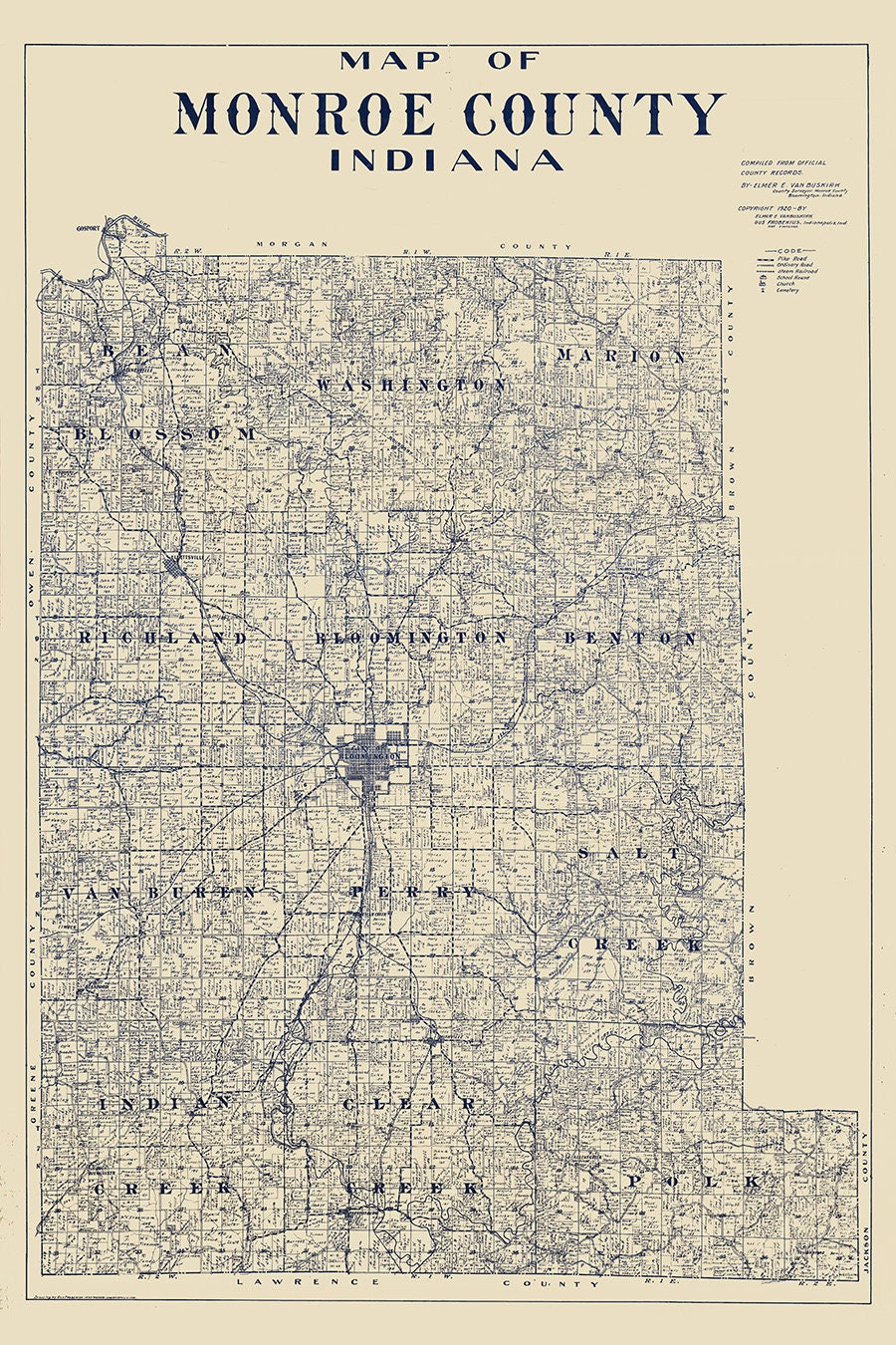 1920 Farm Line Map of Monroe County Indiana