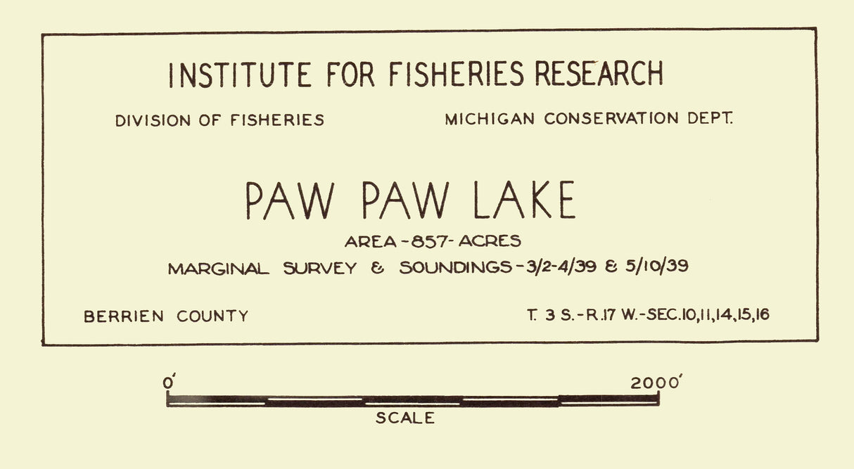 1939 Map of Paw Paw Lake Berrien County Michigan