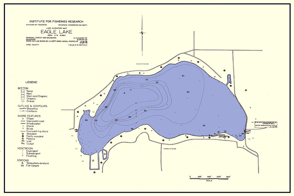 1960 Map of Eagle Lake Cass County Michigan