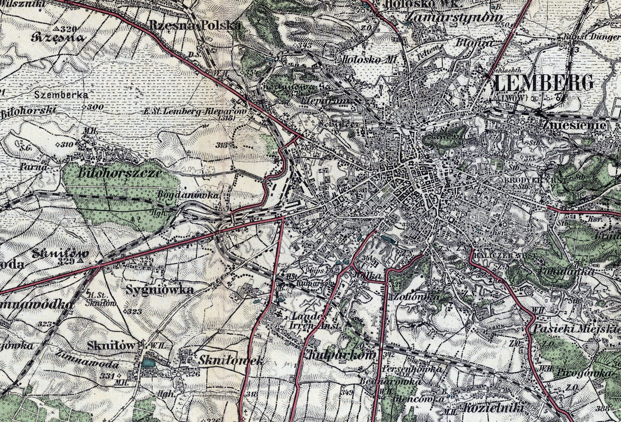 1913 Map of Lemberg Galicia Greater Ukraine Area