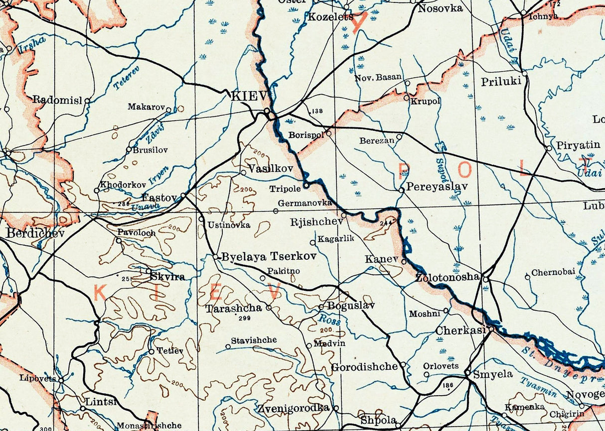 1919 Map of Kiev Ukraine Greater Region Kyiv