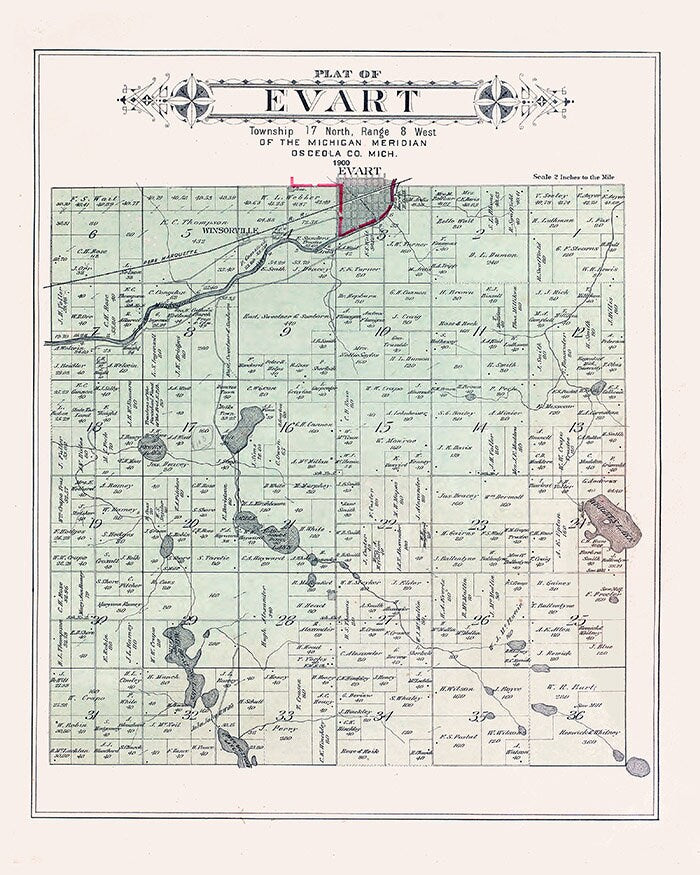 1900 Map of Evart Township Osceola County Michigan