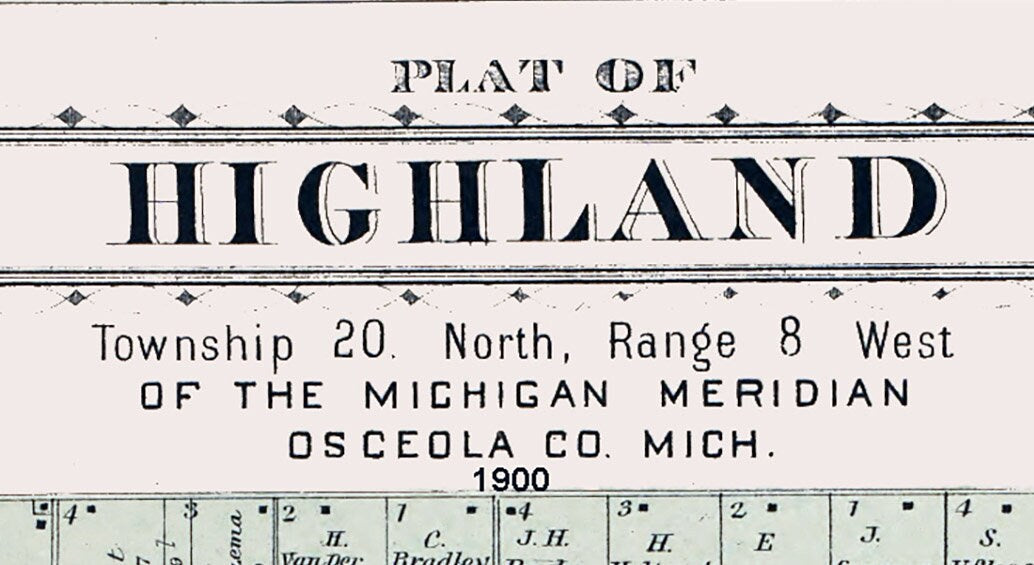 1900 Map of Highland Township Osceola County Michigan