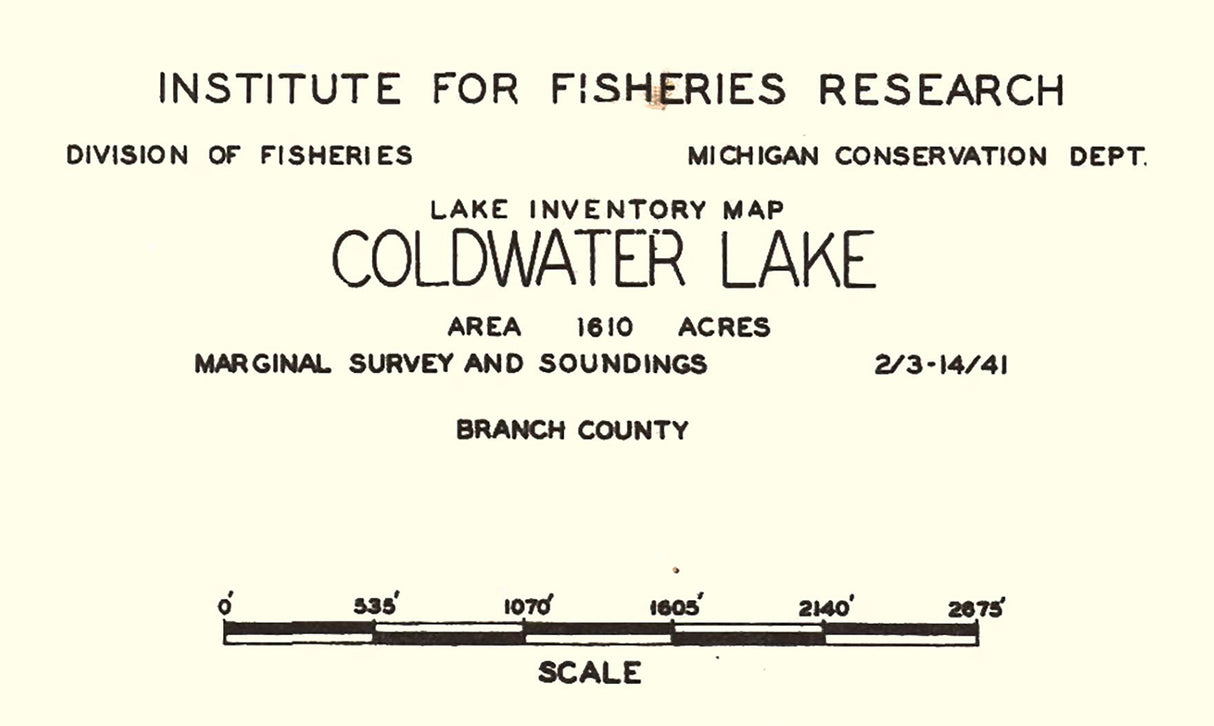 1941 Map of Coldwater Lake Branch County Michigan