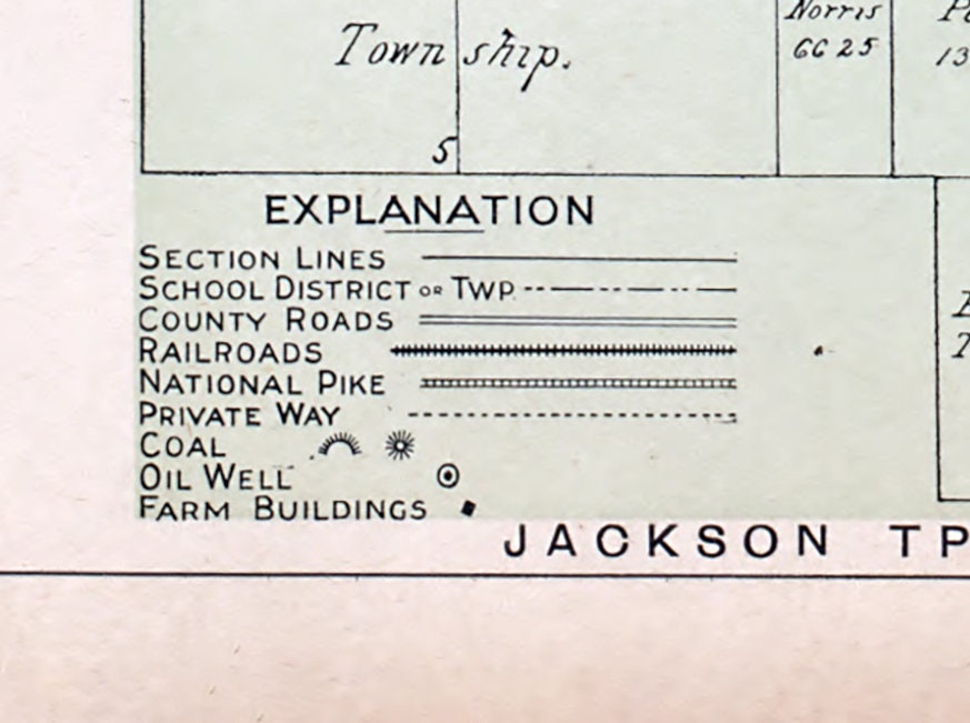 1902 Map of Centre Township Guernsey County Ohio Oil Wells