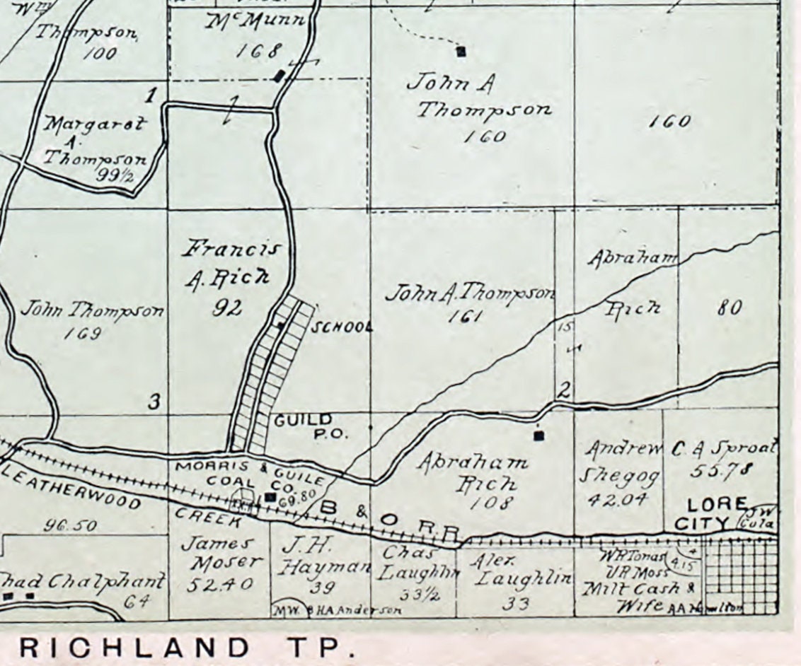 1902 Map of Centre Township Guernsey County Ohio Oil Wells