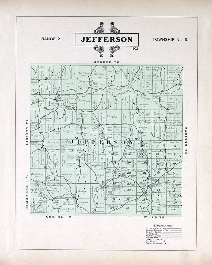 1902 Map of Jefferson Township Guernsey County Ohio