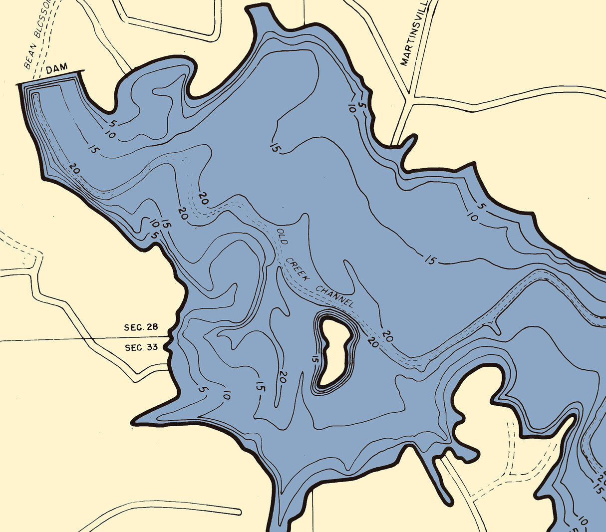 1960 Map of Lake Lemon Monroe and Brown County Indiana