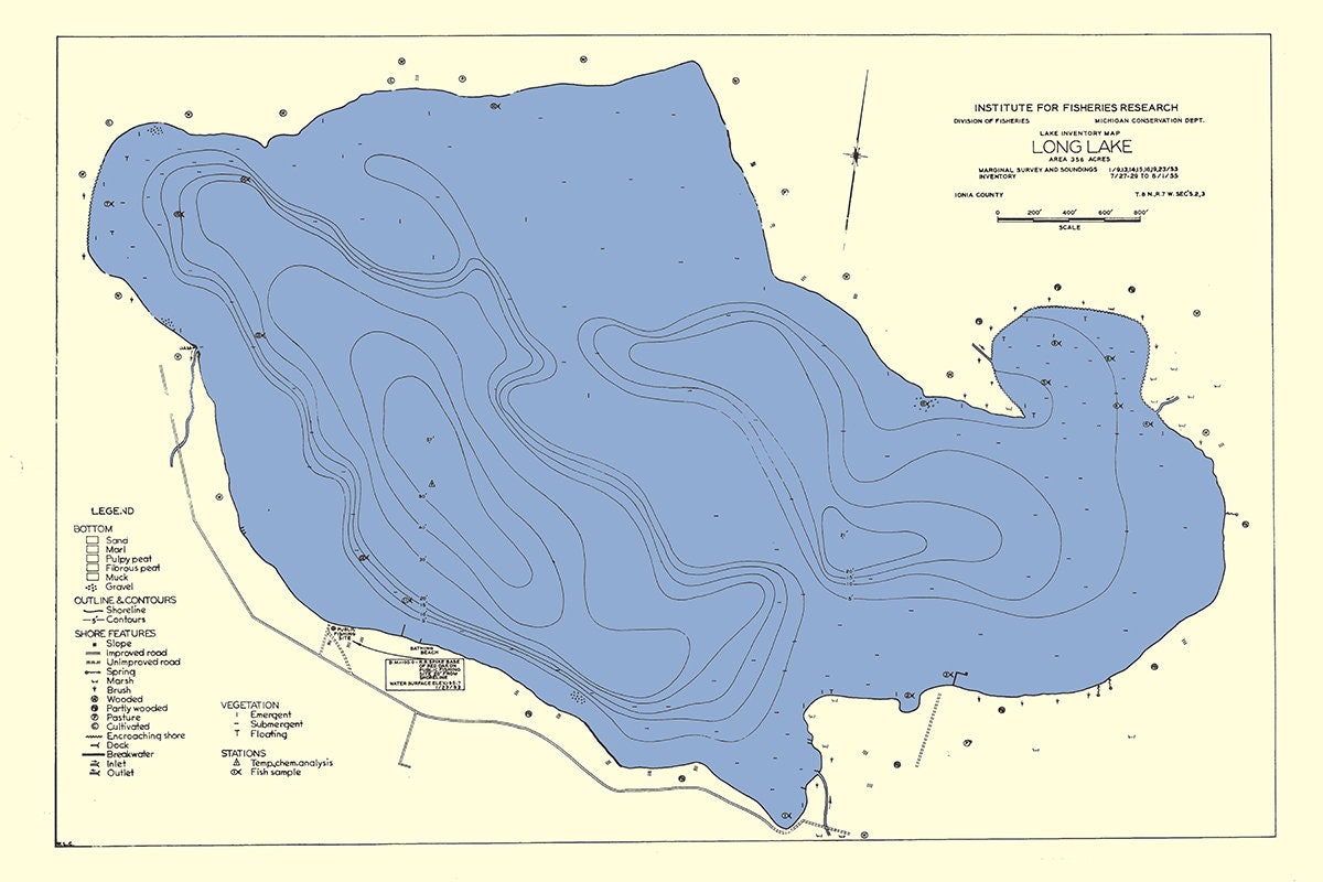 1953 Map of Long Lake Ionia County Michigan