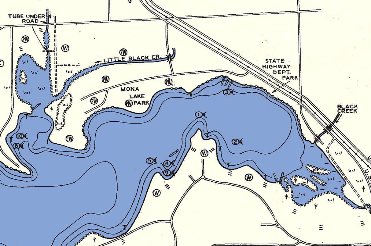 1953 Map of Mona Lake Muskegon County Michigan