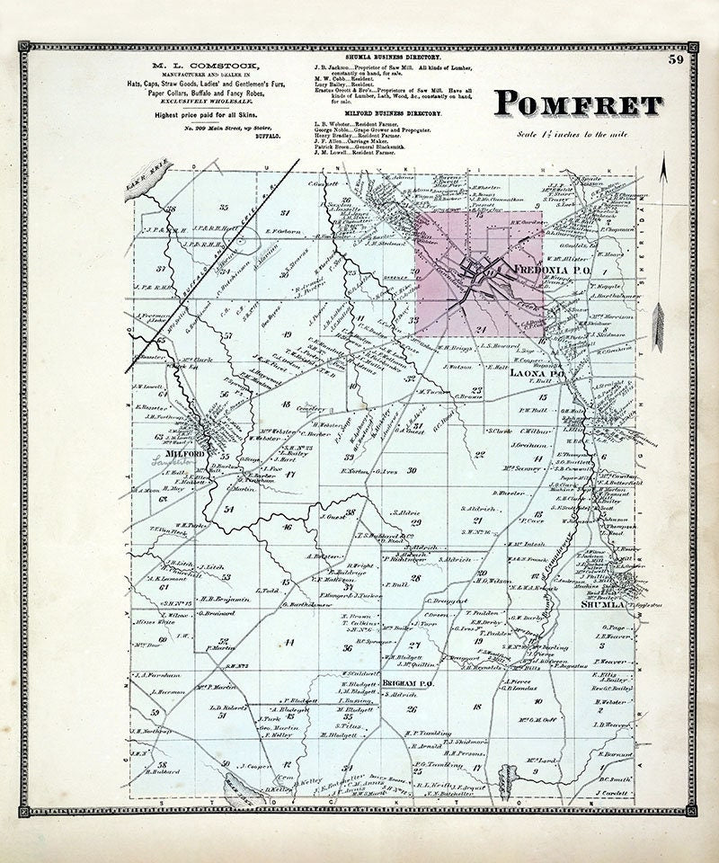 1867 Map of Pomfret Township Chautauqua County New York