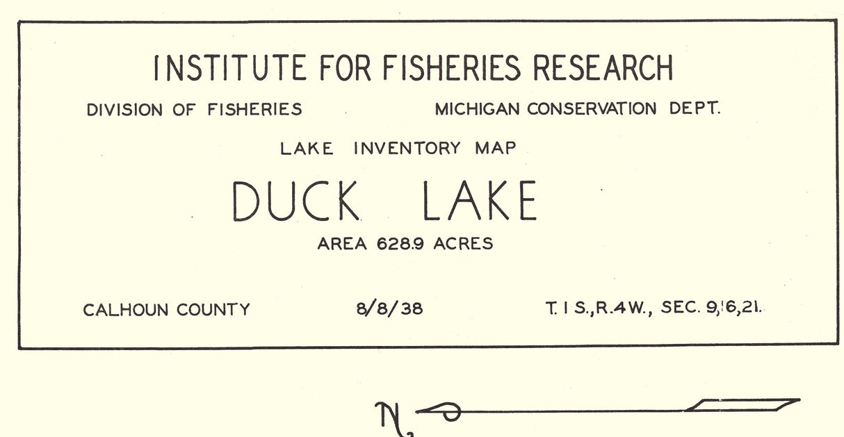 1938 Map of Duck Lake Calhoun County Michigan