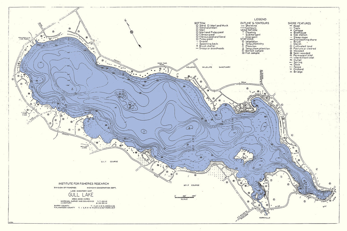 1941 Map of Gull Lake Barry and Kalamazoo County Michigan