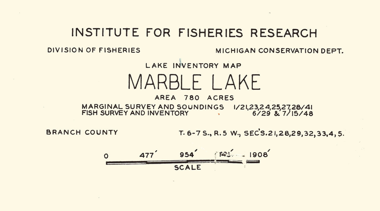 1948 Map of Marble Lake Branch County Michigan