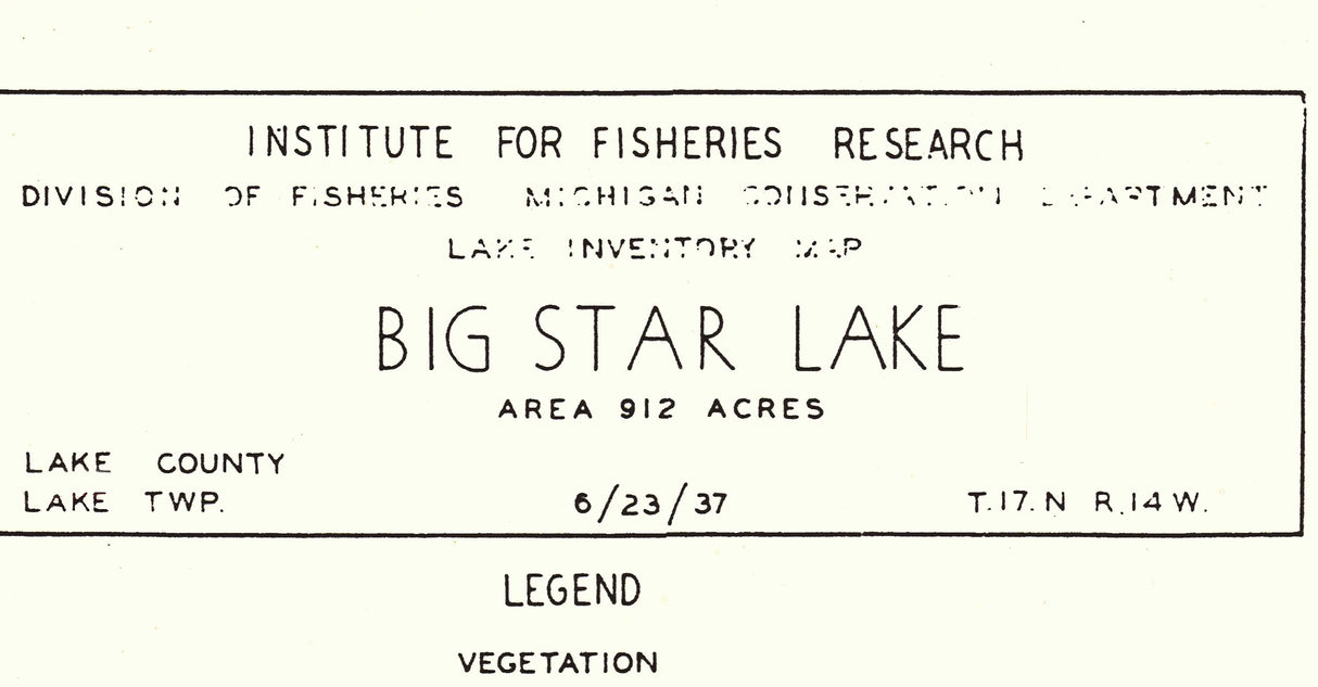 1937 Map of Big Star Lake Lake County Michigan