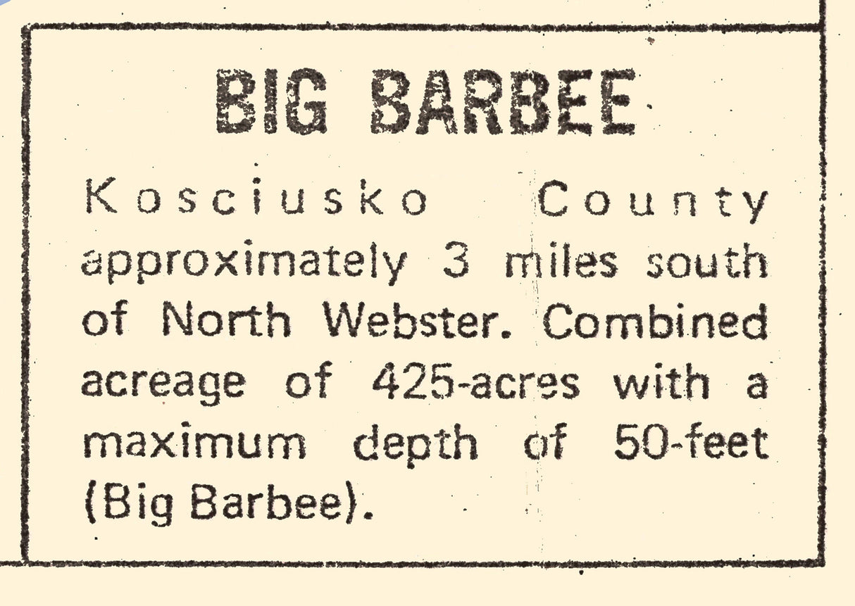 1940 Map of Big Barbee Lake Kosciusko County Indiana