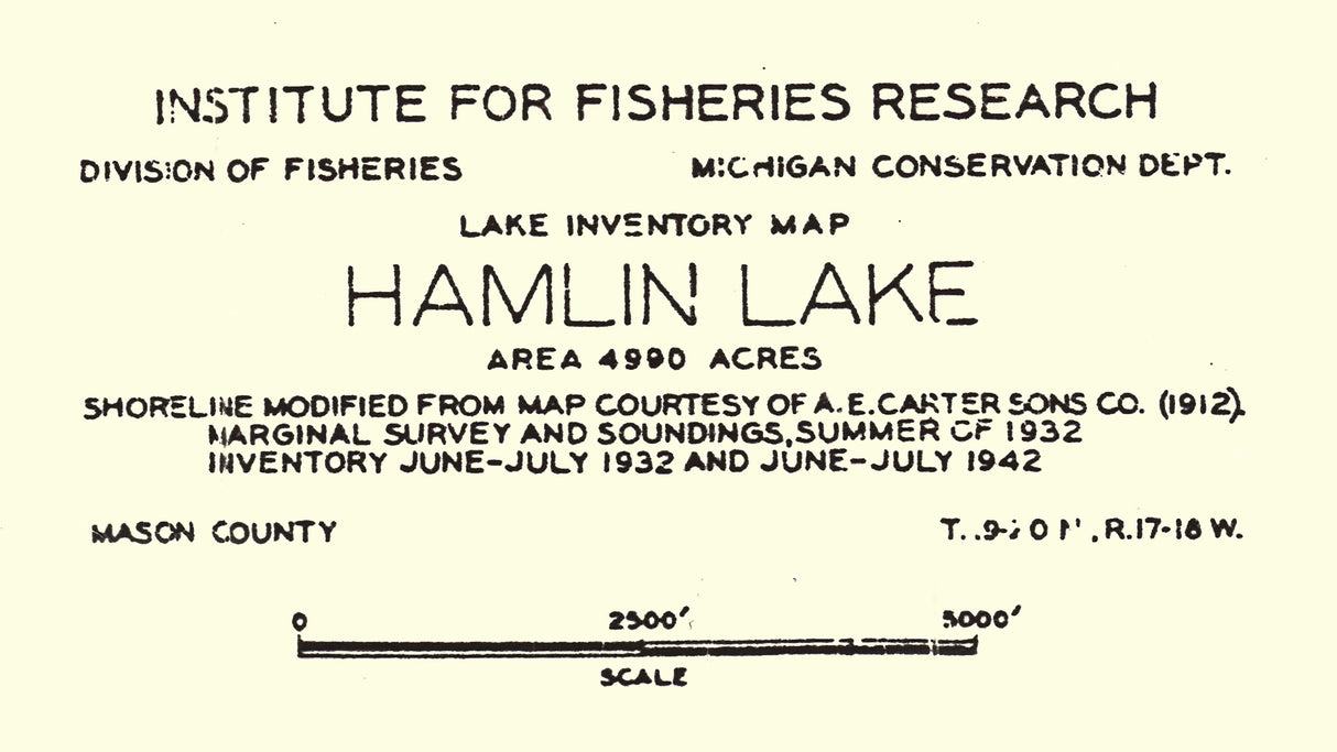 1942 Map of Hamlin Lake Mason County Michigan