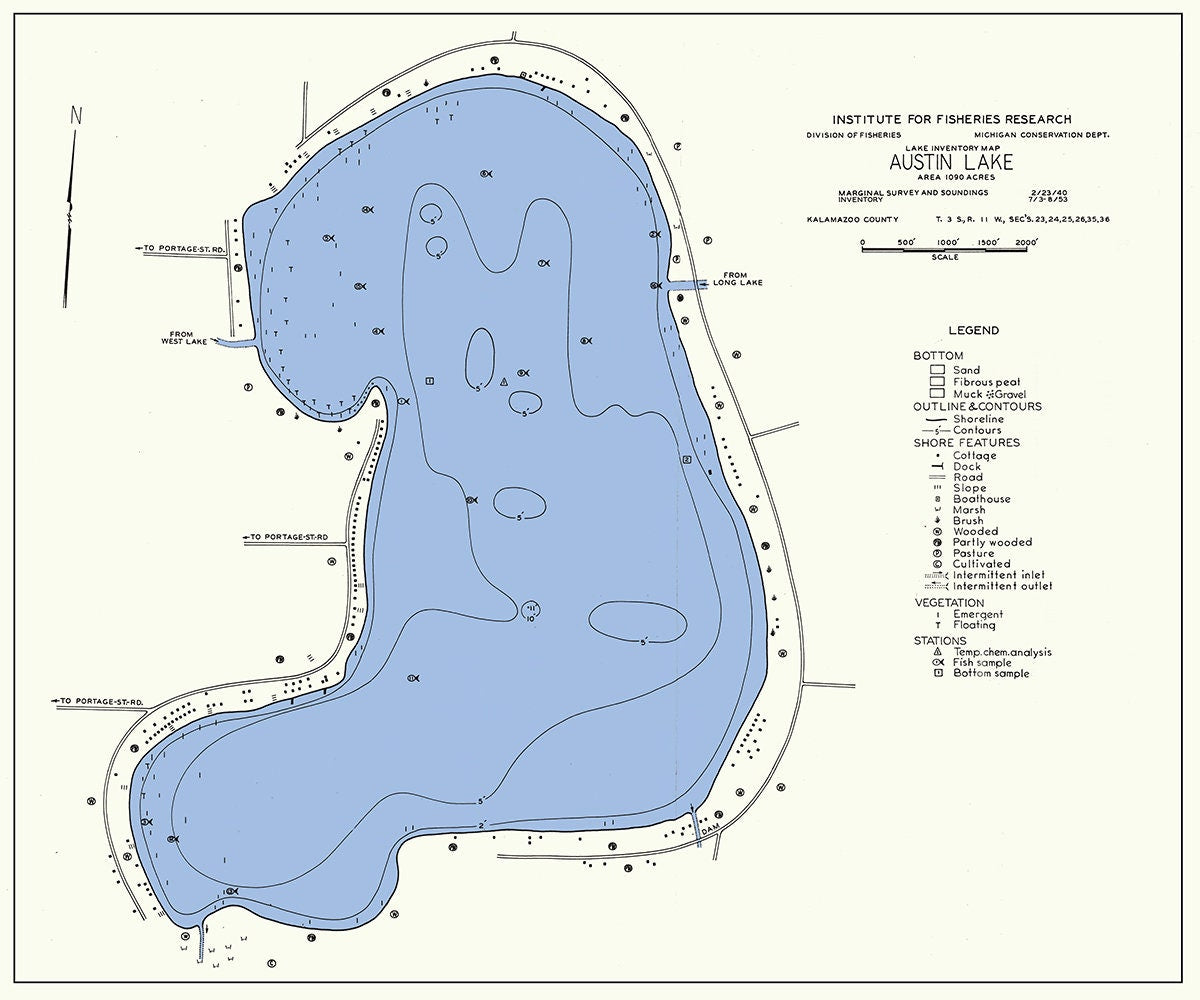 1953 Map of Austin Lake Kalamazoo County Michigan