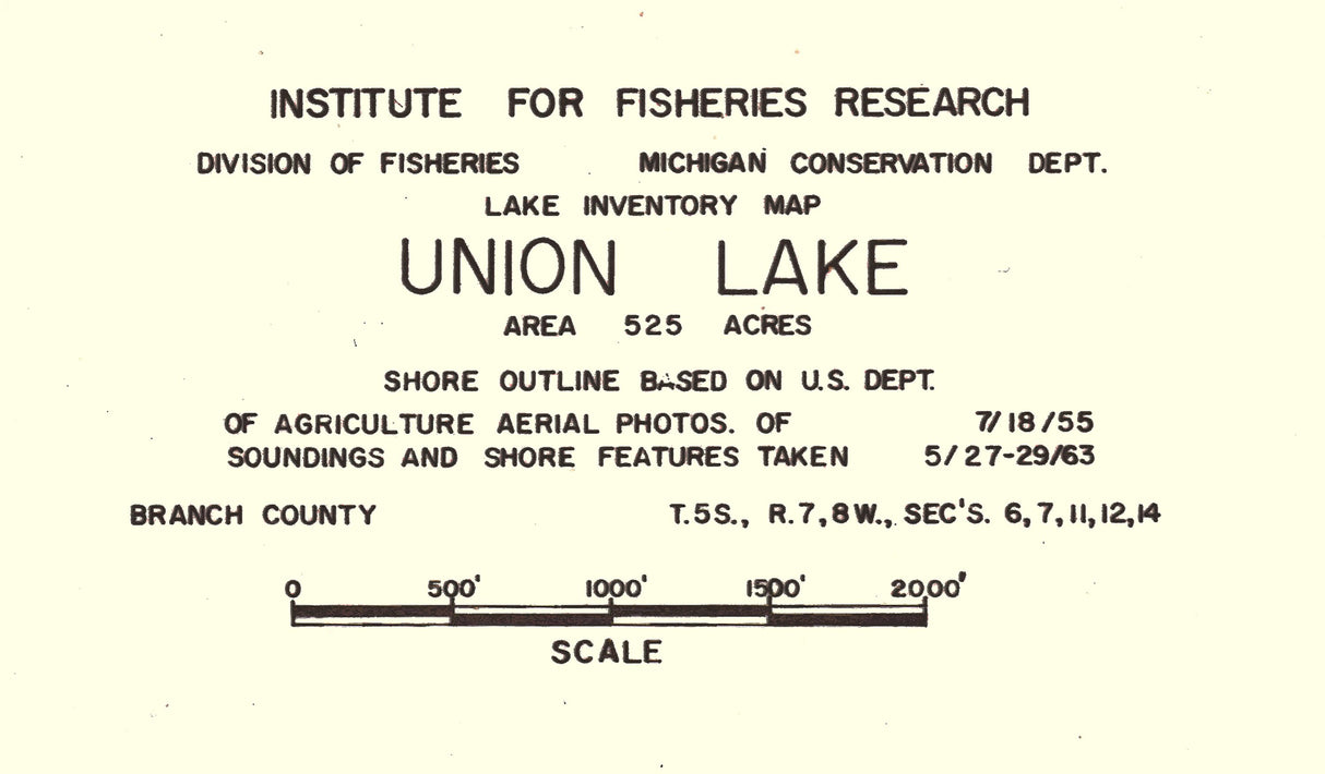 1963 Map of Union Lake Branch County Michigan