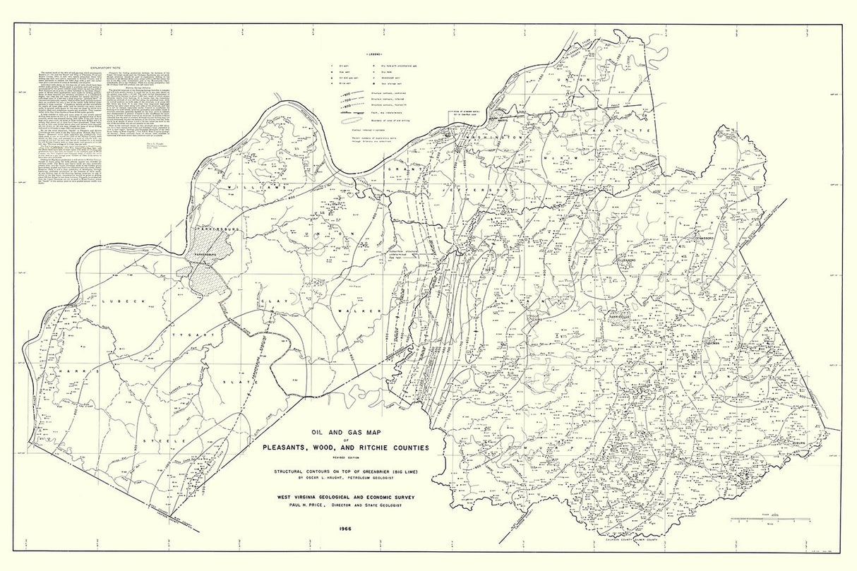 1966 Oil and Gas Well Map of Pleasants Wood and Ritchie County West Virginia