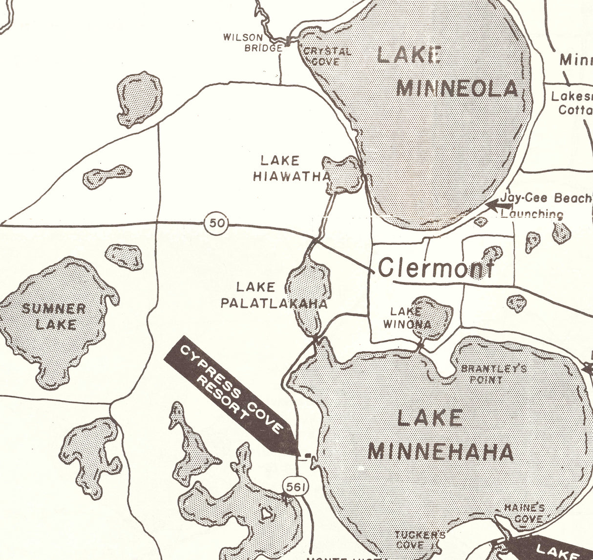 1980 Map of Lake County Florida Lakes Roads and Water Ways