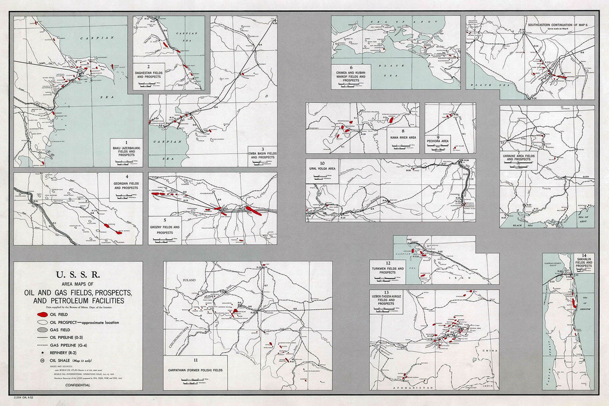 1952 Map of USSR Oil and Gas Fields