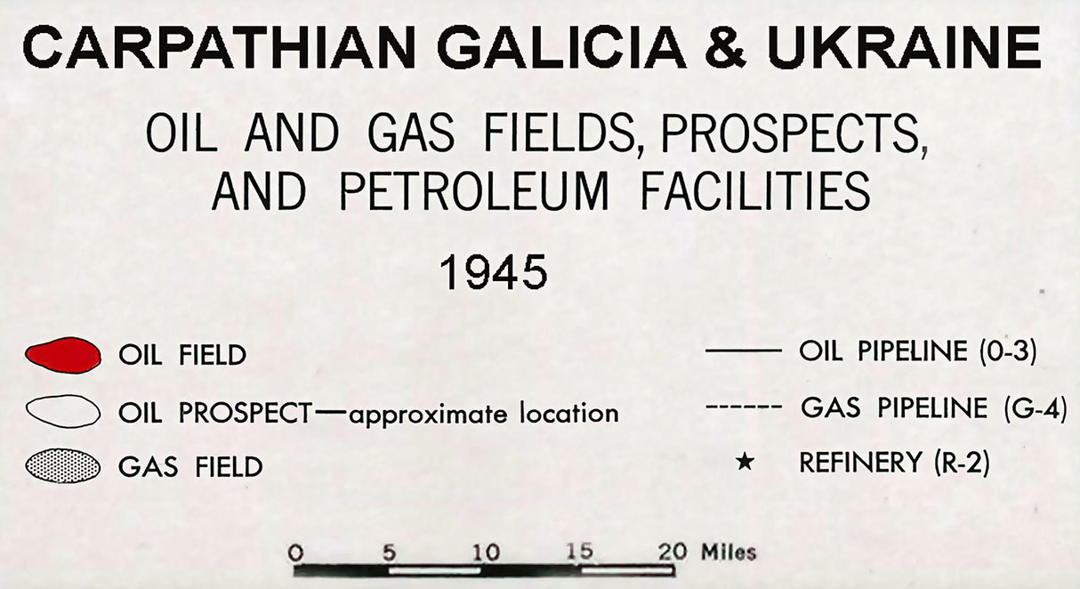 1945 Map of Carpathian Galicia and Ukraine Oil and Gas Fields